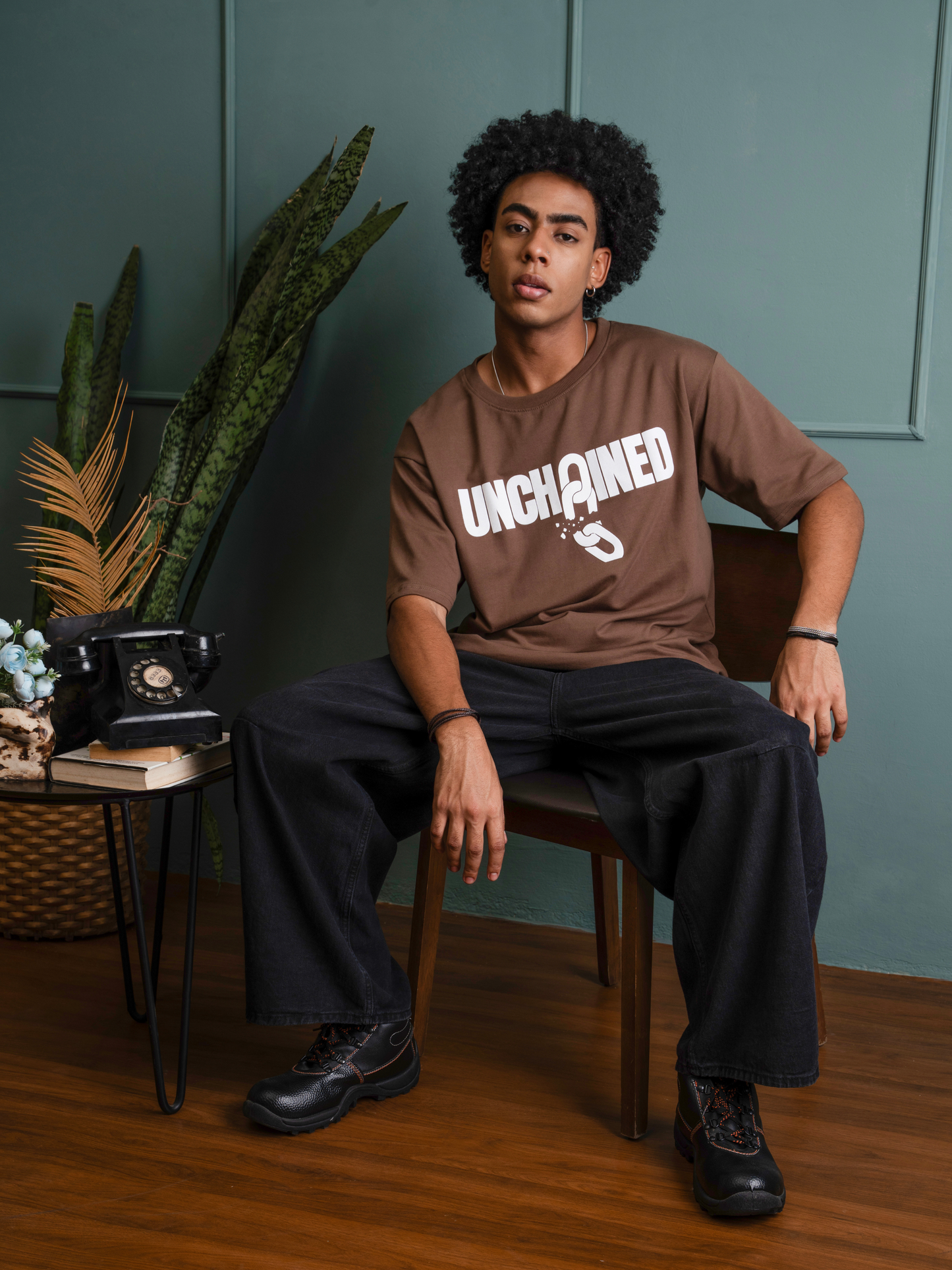 UNCHAINED Brown Oversized T-Shirt